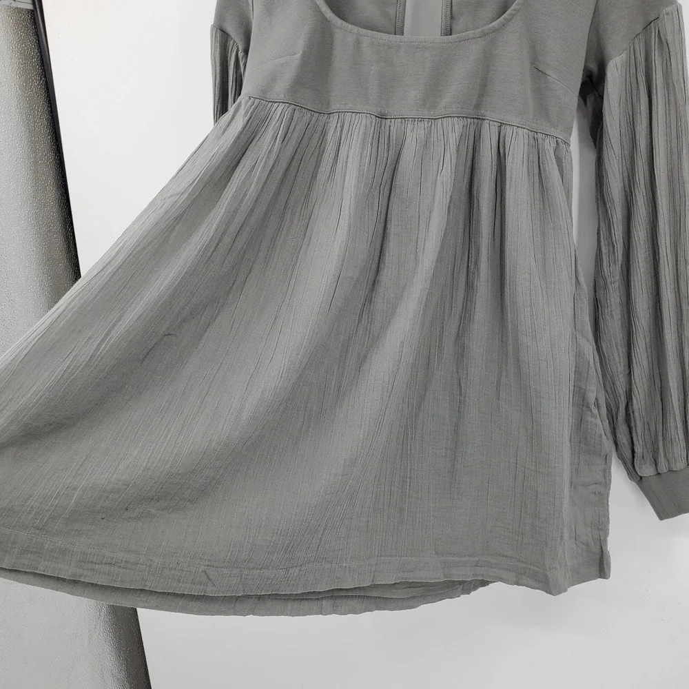 Free People Freeest Mixed Media Tunic Top Square Neck Gauze Mini Dress S Peasant